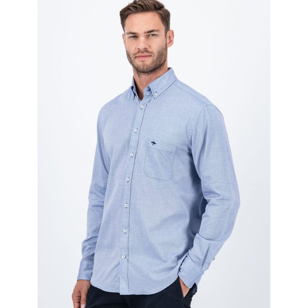 FYNCH HATTON COTTON BUTTON-DOWN COLLAR CLOUD BLUE MEN SHIRT